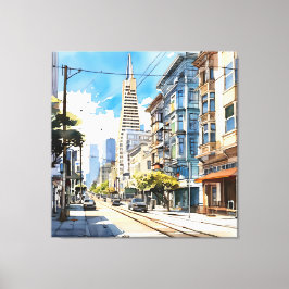 Mooie pen en inkt schets van San Francisco Canvas Afdruk