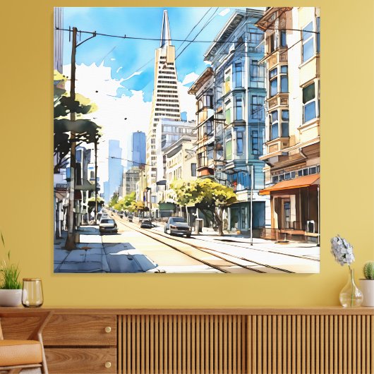 Mooie pen en inkt schets van San Francisco Canvas Afdruk (Insitu (Woonkamer))