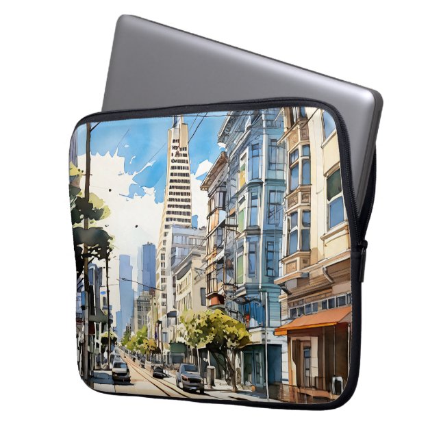 Mooie pen en inkt schets van San Francisco Laptop Sleeve (Voorkant Links)