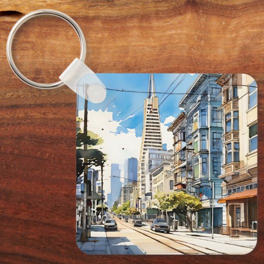 Mooie pen en inkt schets van San Francisco Sleutelhanger (Voorkant)