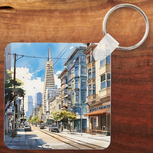 Mooie pen en inkt schets van San Francisco Sleutelhanger (Achterkant)