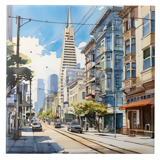 Mooie pen en inkt schets van San Francisco Tegeltje (Voorkant)