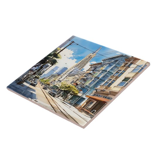 Mooie pen en inkt schets van San Francisco Tegeltje (Zijkant)