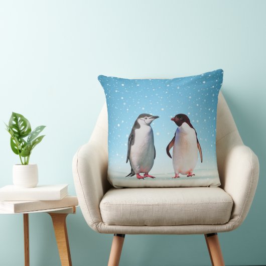 Mooie Penguin Couple op Light Blue Kussen (Stoel)