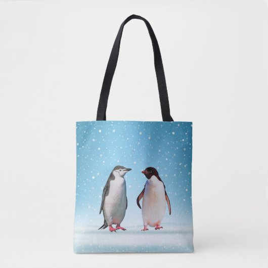 Mooie Penguin Couple op Light Blue Tote Bag (Voorkant)