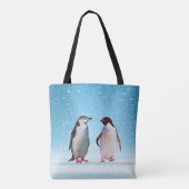 Mooie Penguin Couple op Light Blue Tote Bag (Achterkant)