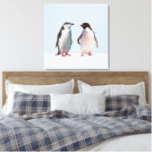 Mooie Penguin Couple op Light Periwinkle Blue Canvas Afdruk (Insitu (Slaapkamer))