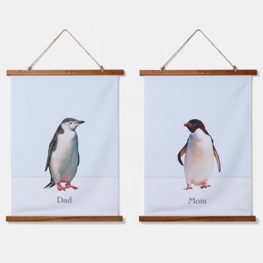 Mooie Penguin Couple op Light Periwinkle Blue Hangend Wandkleed (Dubbel)