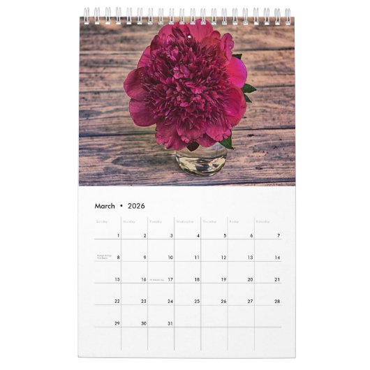 Mooie Peonies Wall Agenda Kalender (Mar 2026)
