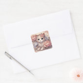 Mooie Peony Princess Cat Vierkante Sticker (Envelop)