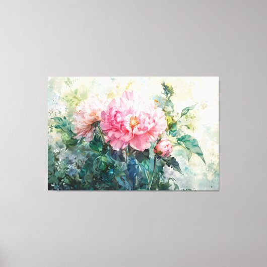 *~* Mooie Peony TV2 Roze Stretched Canvas Print (Voorkant)