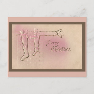 Mooie Pepermunt Roze Vintage Kerst Ansichtkaart Briefkaart