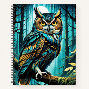 Mooie Perched Uil met bomen en volle maan Notitieboek