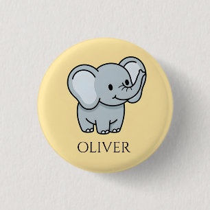 Mooie Persoonlijke Baby Olifant Kinderen Naam Ronde Button 3,2 Cm