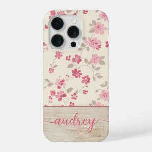 Mooie Persoonlijke Houten Bloemrijke Script Monogr iPhone 15 Pro Case