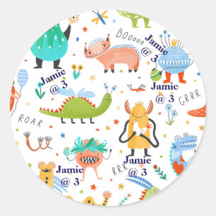 Mooie Persoonlijke Kleurrijke Dinosaurus Kinderen  Ronde Sticker
