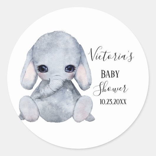 Mooie Persoonlijke Olifant Aquarel Baby Shower Ronde Sticker (Voorkant)