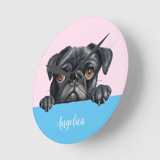 Mooie Persoonlijke Pugs Afbeelding Kinderkamer Dec Ronde Klok (Hoek)
