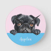 Mooie Persoonlijke Pugs Afbeelding Kinderkamer Dec Ronde Klok (Voorkant)