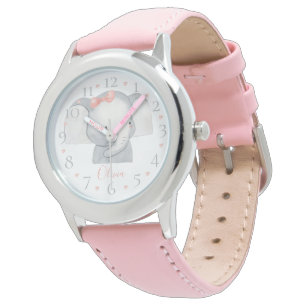 Mooie Persoonlijke Waterverf Baby Olifant Naam Horloge