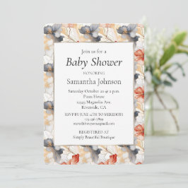 Mooie Perzik Blauw Witte Bloemige Baby Shower Kaart