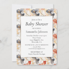 Mooie Perzik Blauw Witte Bloemige Baby Shower Kaart