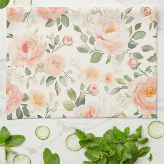 Mooie Perzik Bloemen Bruids Bruiloft Theedoek (Gevouwen)