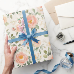 Mooie Perzik Bloemen Bruiloft Feest Cadeaupapier