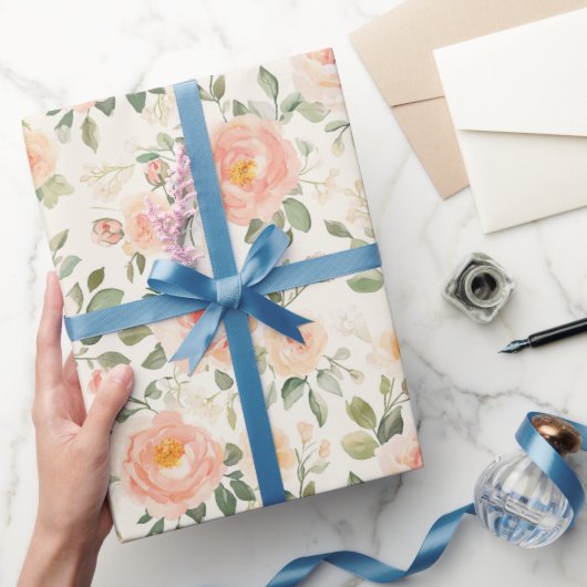 Mooie Perzik Bloemen Bruiloft Feest Cadeaupapier (Geschenken)