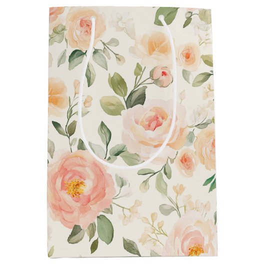 Mooie Perzik Bloemen Bruiloft Feest Medium Cadeauzakje (Voorkant)