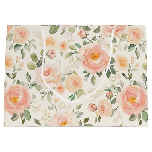 Mooie Perzik Bloemen Bruiloftsfeest Groot Cadeauzakje (Voorkant)