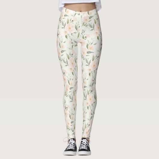 Mooie Perzik Bloemen Leggings (Voorkant)