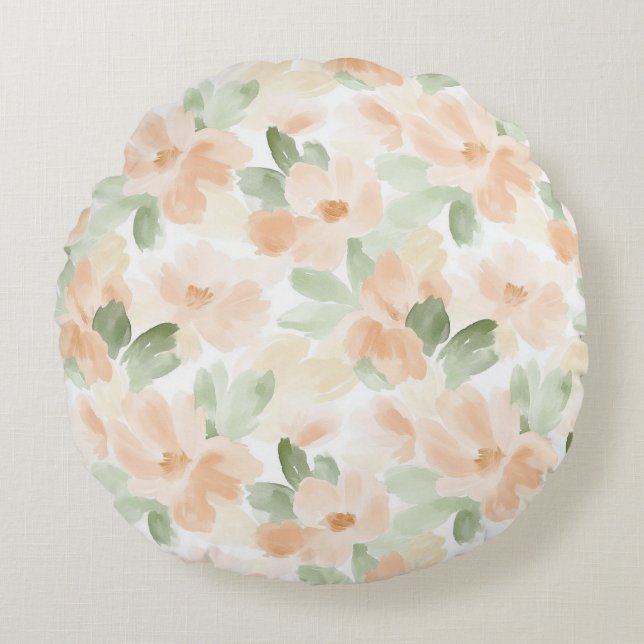 Mooie Perzik Bloemen Rond Kussen (Voorkant)