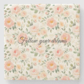 Mooie Perzik Bloemen Stenen Onderzetter (Voorkant)