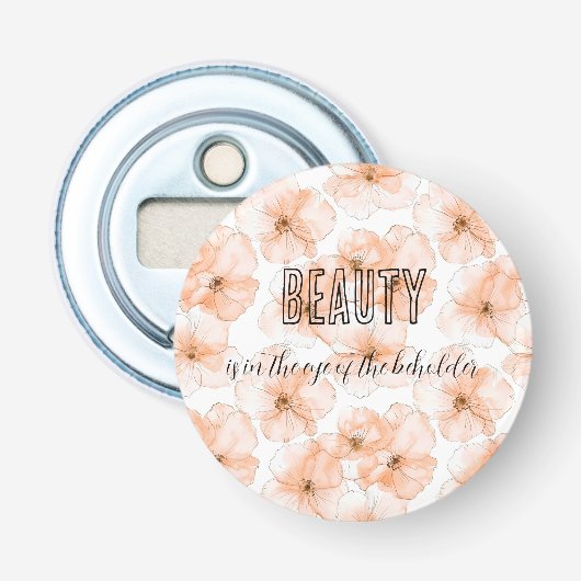 Mooie Perzik Bloemen Verjaardag Button Flesopener (Voorkant)