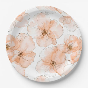 Mooie Perzik Bloemen Verjaardag Papieren Bordje