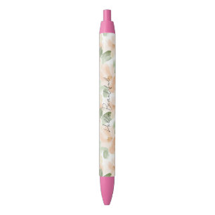 Mooie Perzik Bloemen Zwarte Inkt Pen