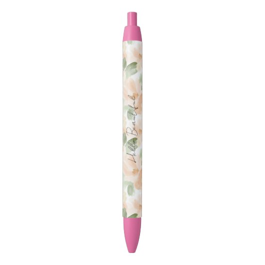 Mooie Perzik Bloemen Zwarte Inkt Pen (Voorkant Verticaal)