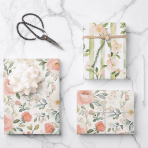 Mooie Perzik Blush Roze Bloemige Bruiloftsdouche Inpakpapier Vel