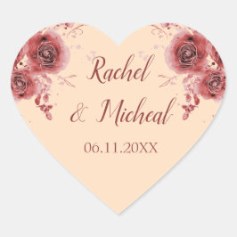 Mooie Perzik Bourgondische Waterverf Bloemenbruilo Hart Sticker