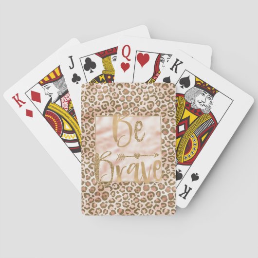 Mooie Perzik Bruine Luipaardprint Wees Dapper Pokerkaarten (Achterkant)