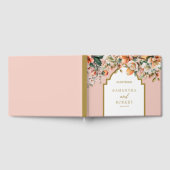 Mooie Perzik- en Gouden Bloemen Bruiloft Gastenboek (Volledig)