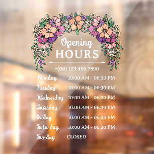 Mooie perzik- en paarse bloemige openingsuren bedr raamsticker