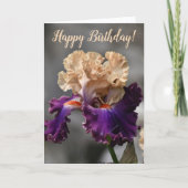 Mooie perzik en Paarse iris verjaardag Kaart (Voorkant)
