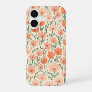 Mooie perzik- en roze wilde bloem bloem telefoonho iPhone 16 hoesje