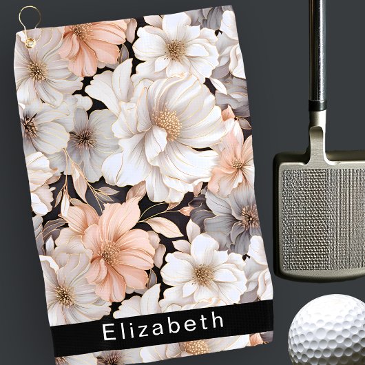 Mooie Perzik en Witte Pioen Personalized Golfhanddoek