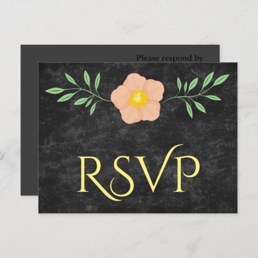 Mooie Perzik Geel en Groen Bloemen rsvp Uitnodiging Briefkaart (Voorkant / Achterkant)