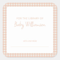 Mooie perzik geruite gingham babyshower-boekplaat