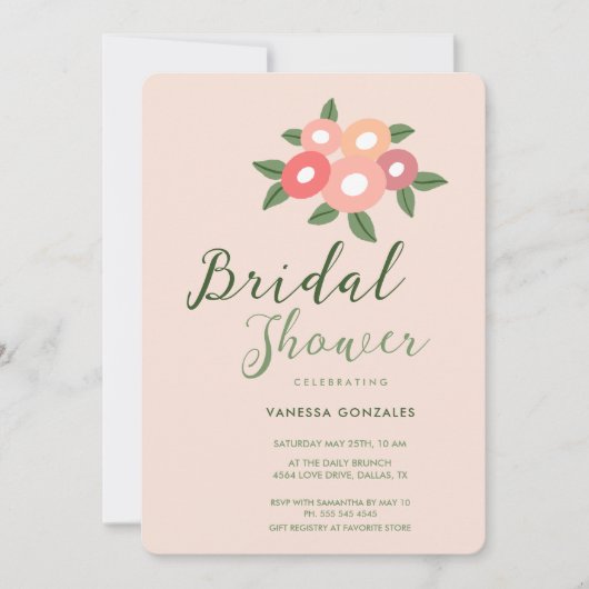 Mooie Perzik Kleurige Moderne Bruidsmeisjes Uitnod Kaart (Voorkant)