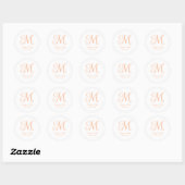 Mooie Perzik Krul Bruiloft Monogram Ronde Sticker (Vel)